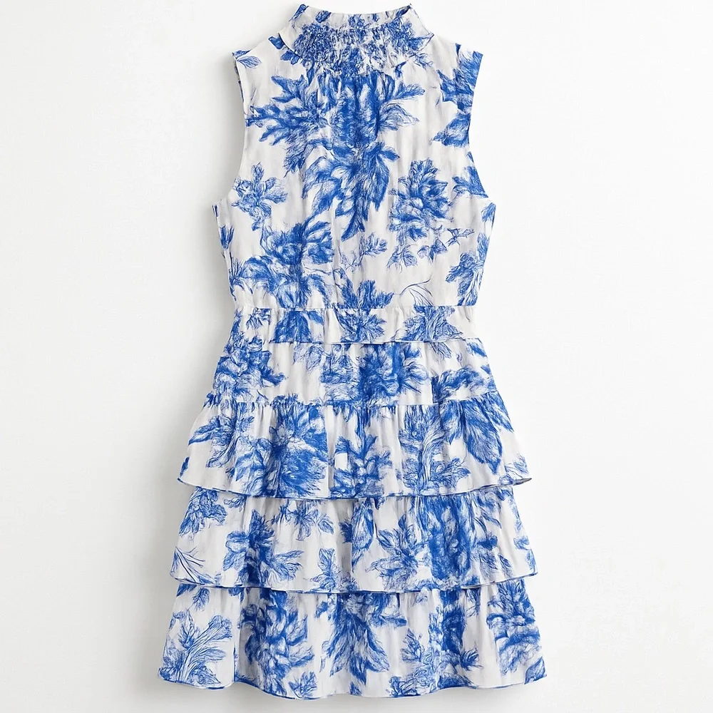 Express • Blue & White Tiered Floral Dress • Size XS - Picture 1 of 8